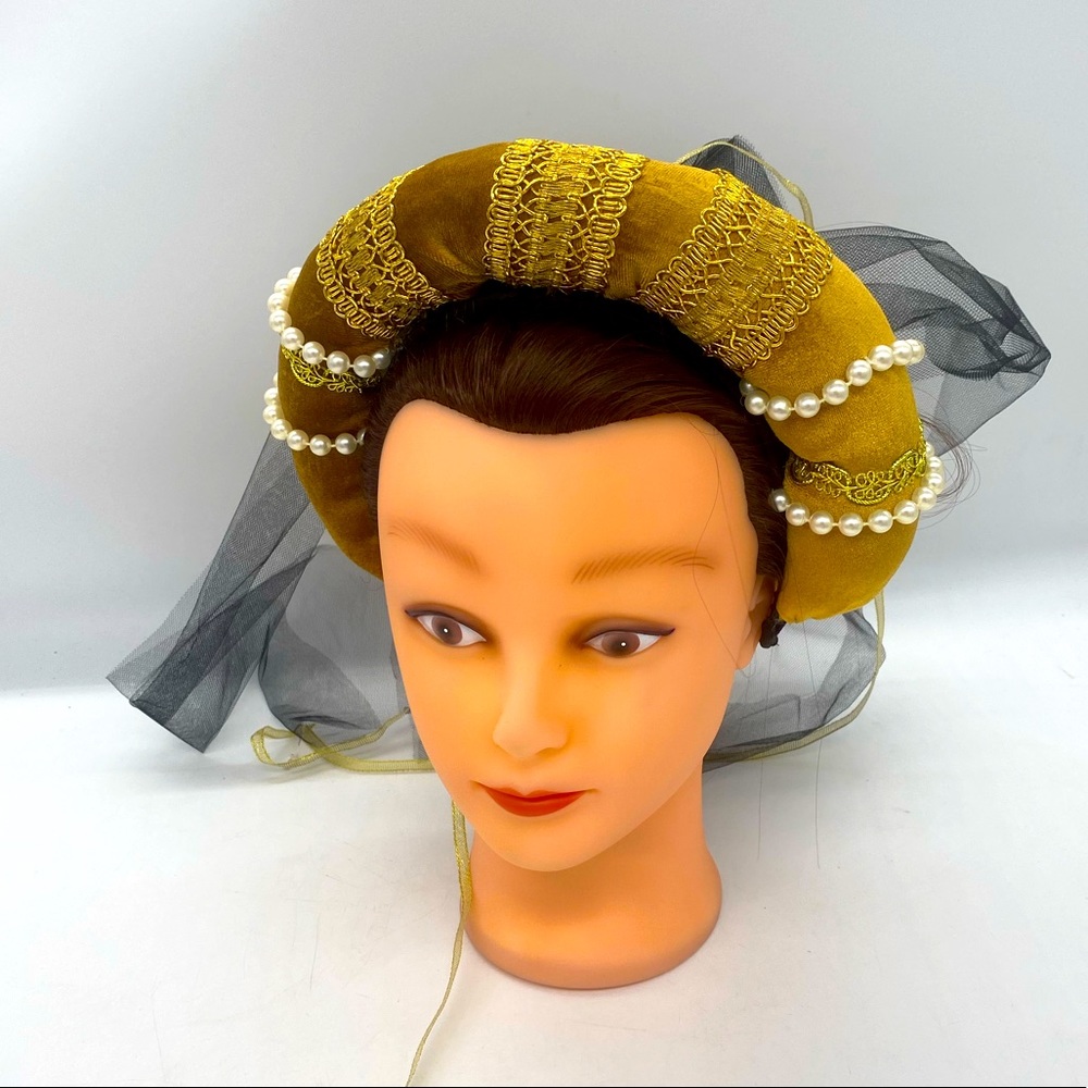 Velvet Terracota & Gold Medieval Headdress.